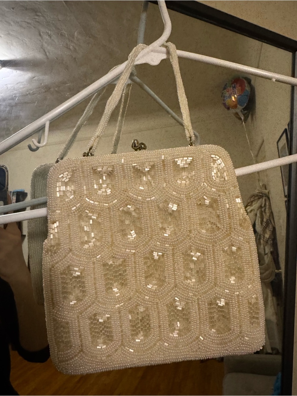 Vintage Beaded Ivory Bag